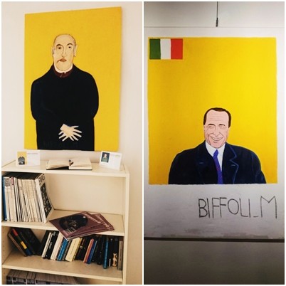 Artystyczne obrazy w kawiarni Libri Liberi we Florencji