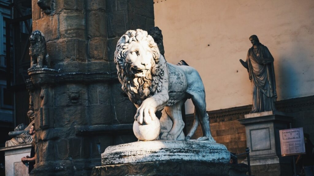 sculpture of lion in Loggia dei Lanzi a Firenze