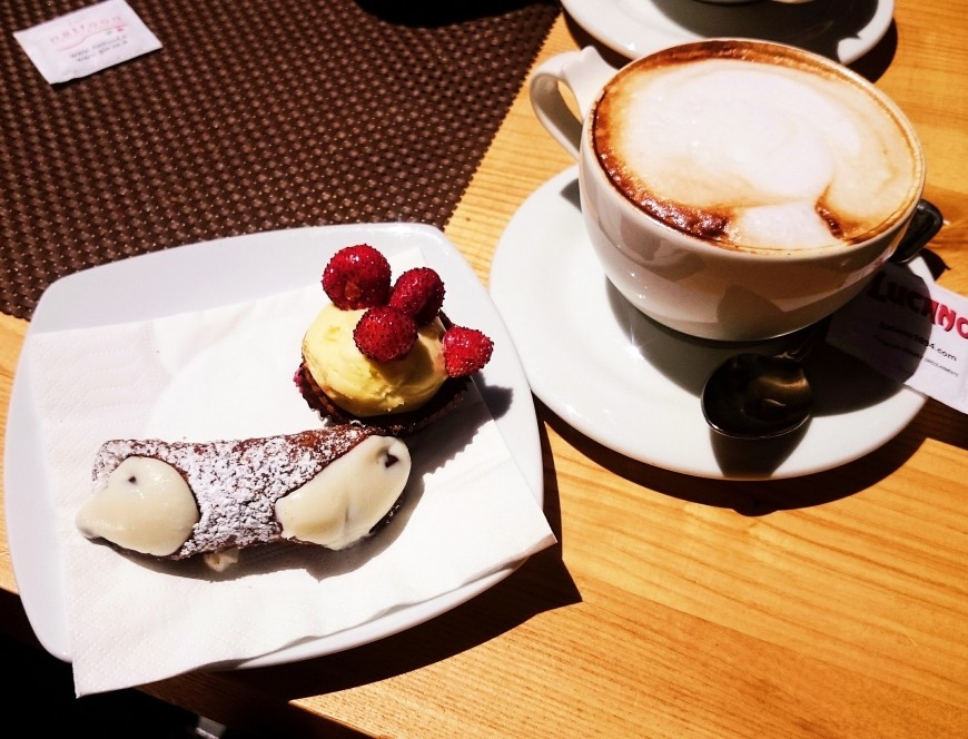 Sicilian Cannolo and cappuccino in Palermo