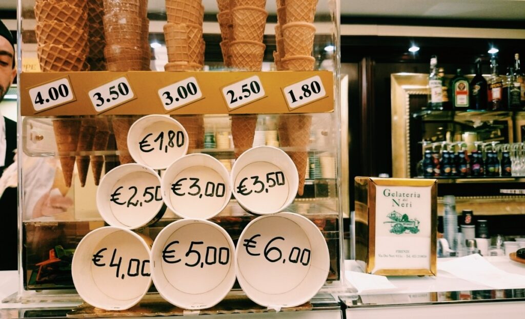 Prices in Gelateria dei Neri in Florence
