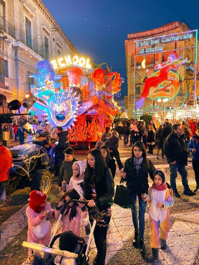 night, carnival at Acireale, Sicily