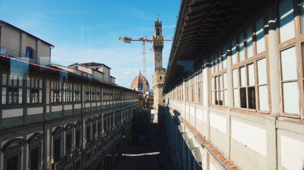 The view of Palazzo Vecchio and Duomo from the Uffizi Gallery