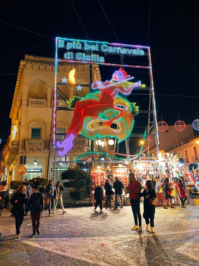 night, carnival at Acireale, Sicily