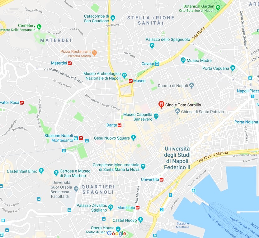 The location of Pizzeria Gino Sorbillo in Naples