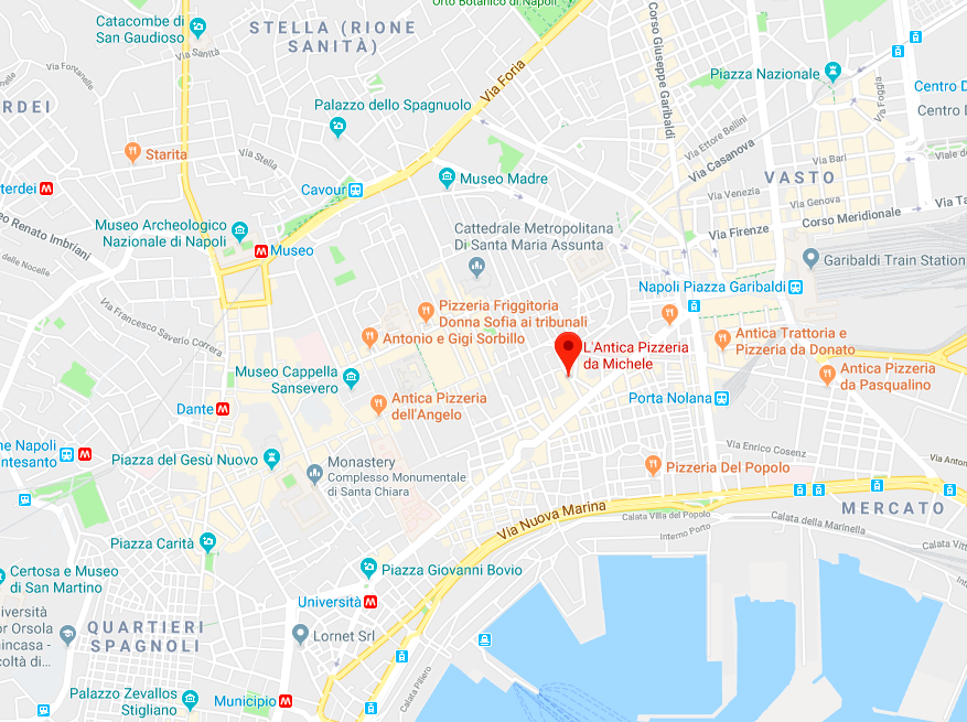 The location of L'antica Pizzeria da Michele in Naples